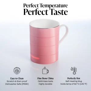 Glowstone Smart Mug Classic Pink - Perfect Temperature Perfect Taste - Classic White - Self-Heating Dishwasher Safe Smart mug in Classic Pink
